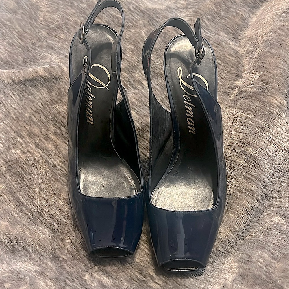Delman platform sling back heels Patent leather Pre-owned size 8 1/2